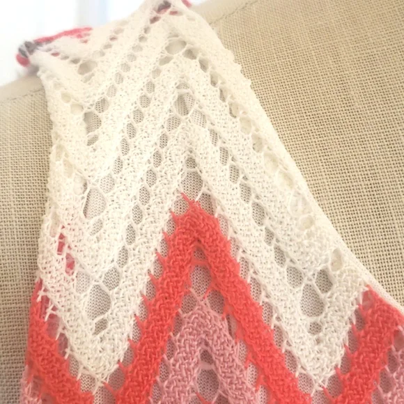 VINTAGE Sleeveless Crochet Dress White Coral Red Salmon Pink Brown - Picture 9 of 14